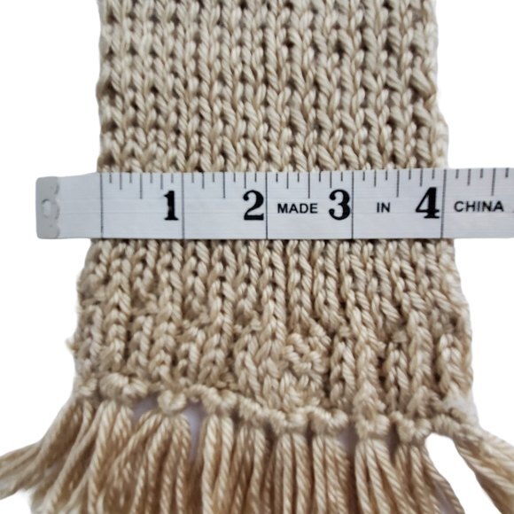 Beige Tan Long Fringe Knit Scarf - Picture 5 of 8